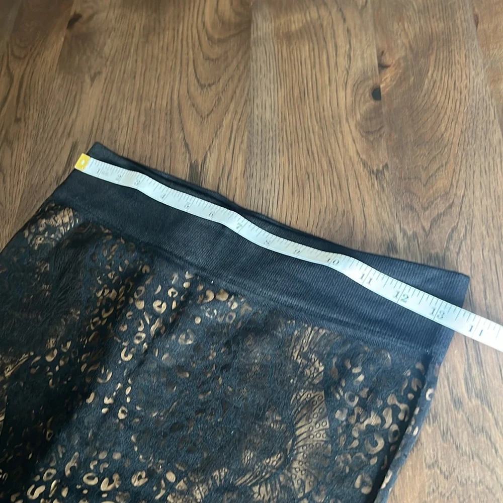 YELETE Black & Gold OS Women's Metallic Mixed Print Fleece Lined Legging
